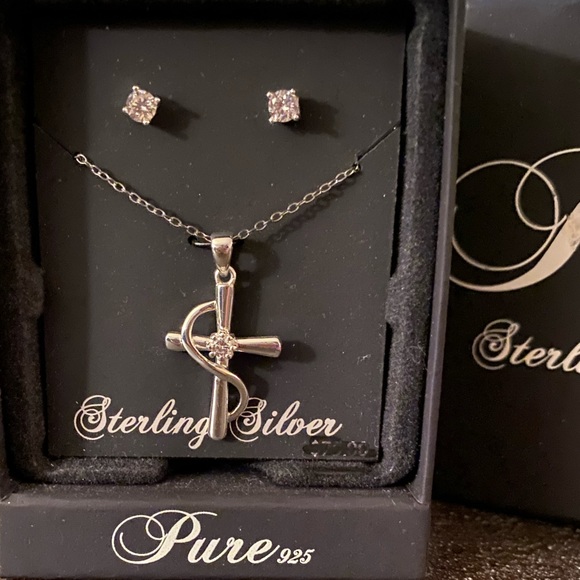 Sterling Silver Cross and Earrings Set - Picture 2 of 7